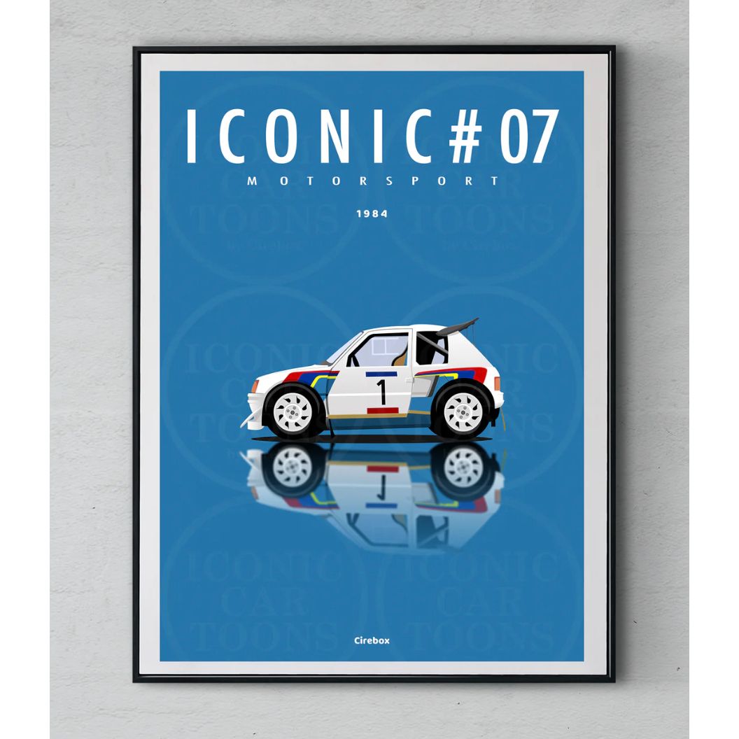 Affiche "Iconic 07 – Peugeot 205 T16 Motorsport (1984)" – Cirebox x Iconic Éditions – Format 30x40 cm - Boutique Ømm