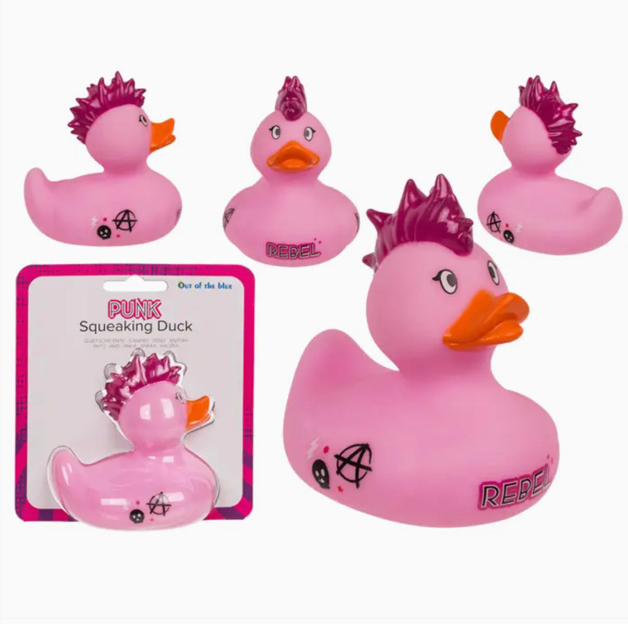 Canard Punk rose couineur Out of the Blue avec crête punk rose