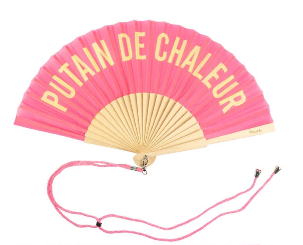 Éventail rose Putain de Chaleur de la marque Fisura avec cordelette assortie