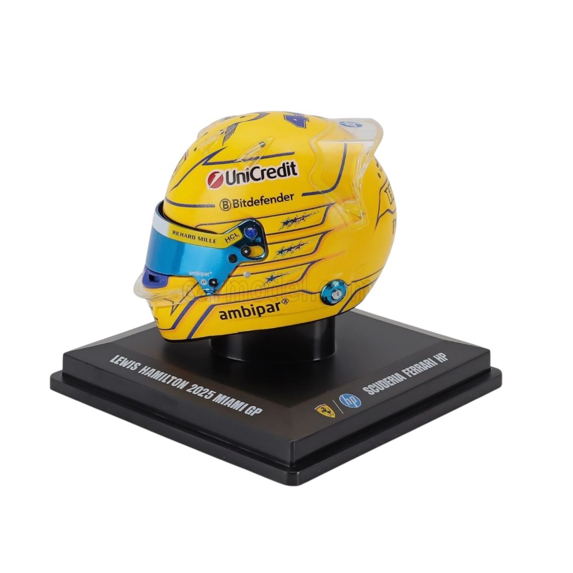 Mini Casque Lewis Hamilton GP Miami 2025 – Ferrari F1 (1:5) - Boutique Ømm