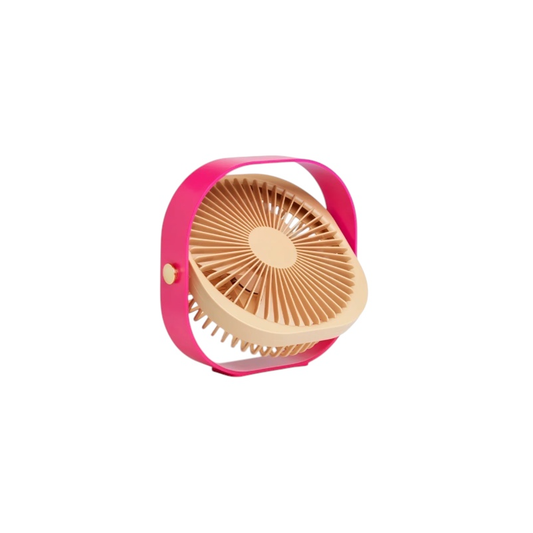 Ventilateur portatif WOOD Cerise Printworks avec cadre rose cerise et ventilateur beige orientable