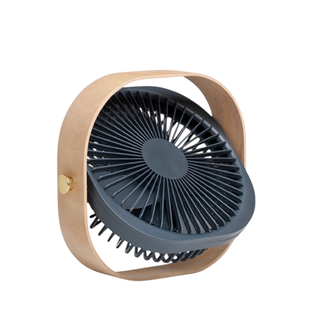Ventilateur portatif WOOD Blue Printworks avec cadre finition bois naturel et ventilateur bleu orientable