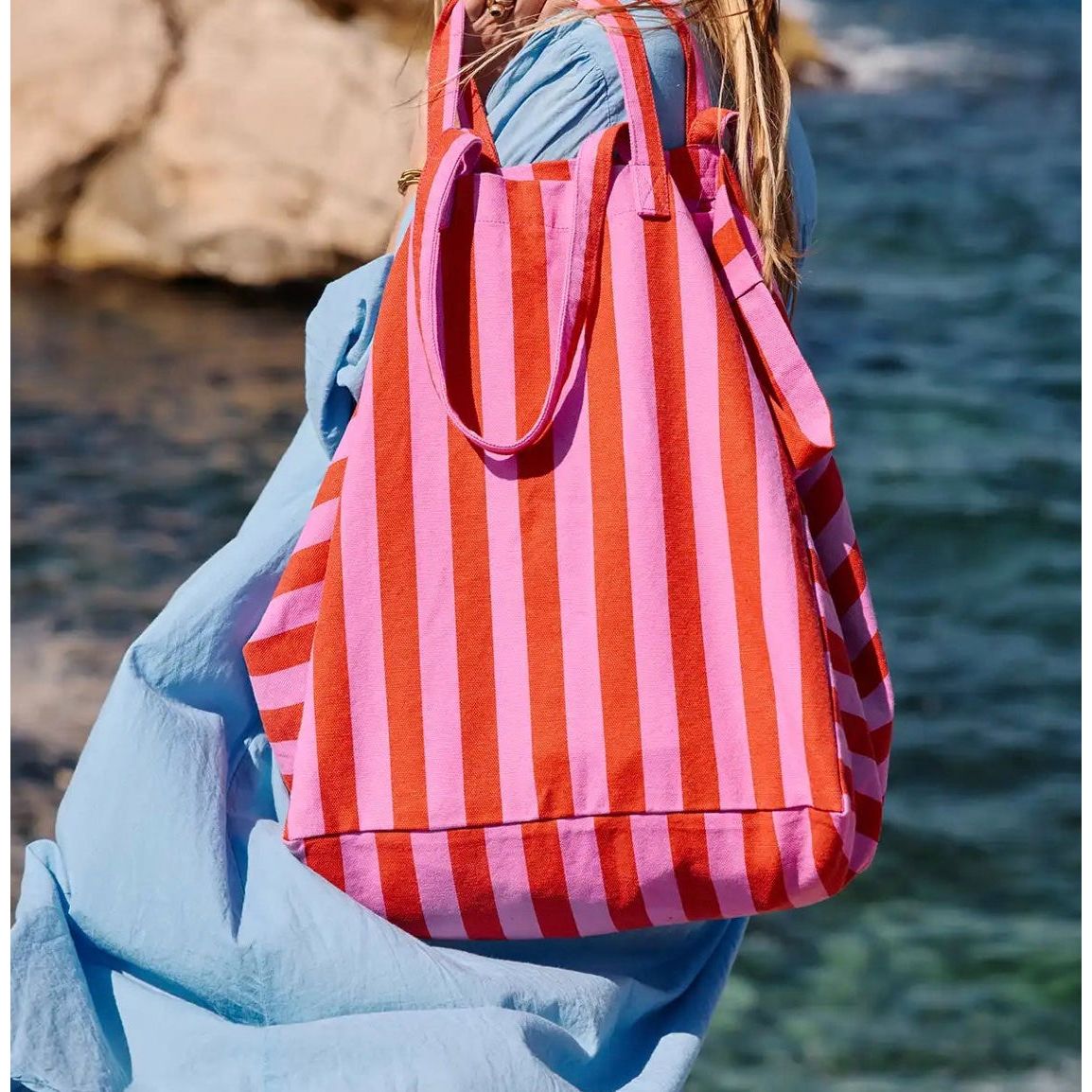 Sac Cabas Elisa – Rayures Orchidée / Tomate - Boutique Ømm