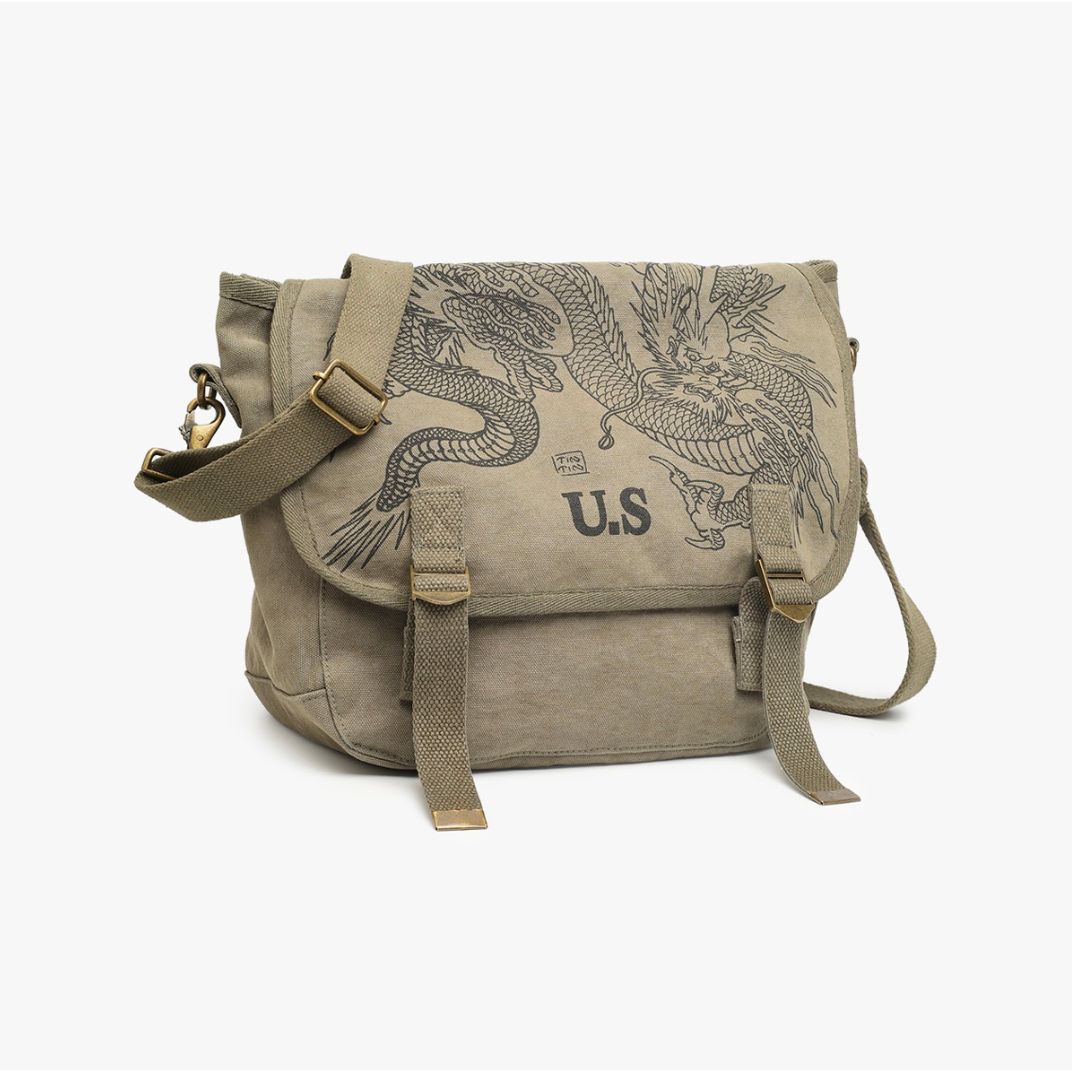 Sac US kaki Tin-Tin messenger bag dragon tattoo vintage