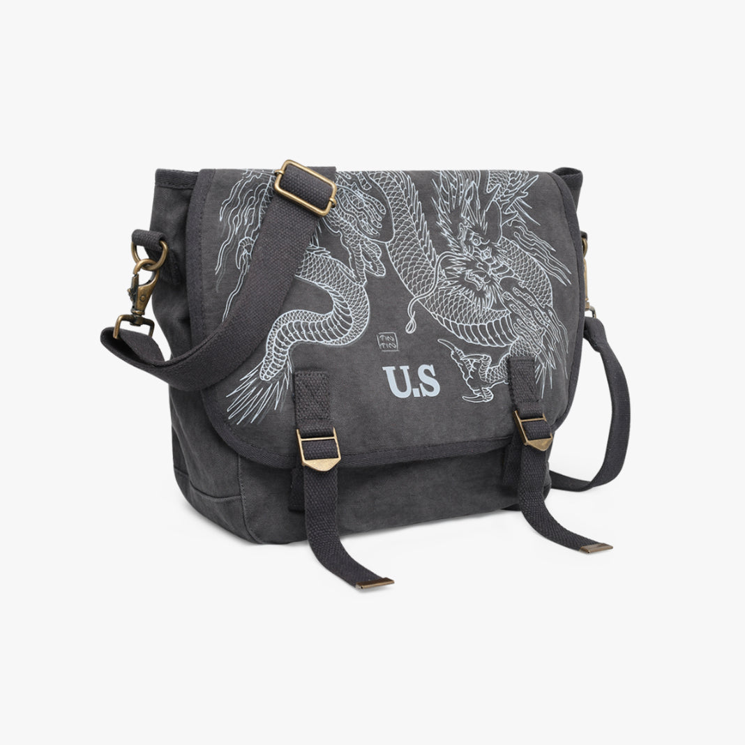 Sac US noir Tin-Tin messenger bag dragon tattoo vintage