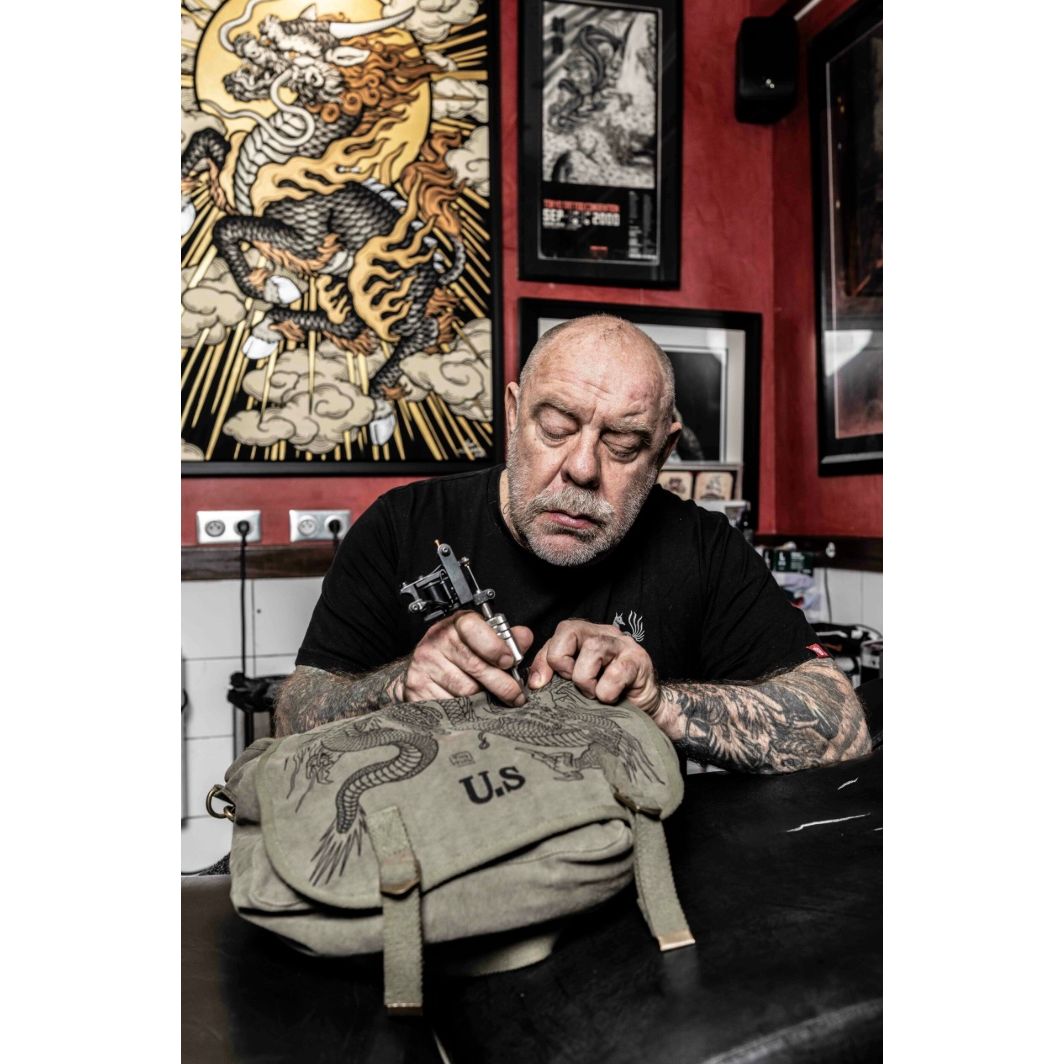 Sac US noir Tin-Tin messenger bag dragon tattoo vintage