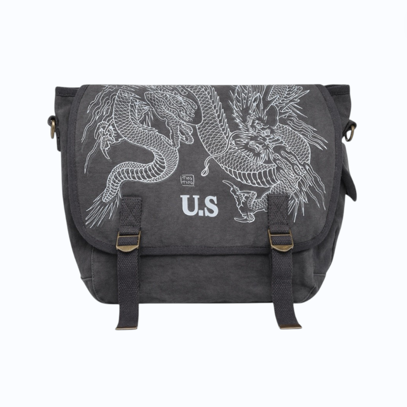 Sac US noir Tin-Tin messenger bag dragon tattoo vintage