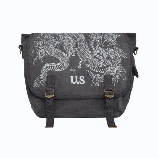 Sac US noir Tin-Tin messenger bag dragon tattoo vintage