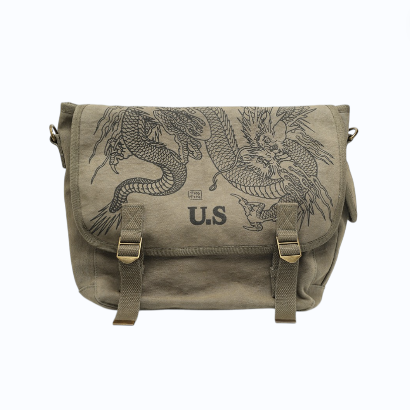 Sac US kaki Tin-Tin messenger bag dragon tattoo vintage