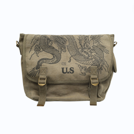Sac US kaki Tin-Tin messenger bag dragon tattoo vintage