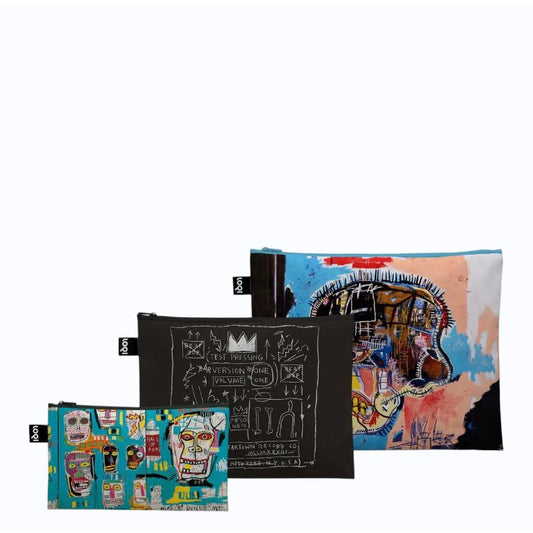 Set de 3 pochettes zippées recyclées Jean-Michel Basquiat LOQI