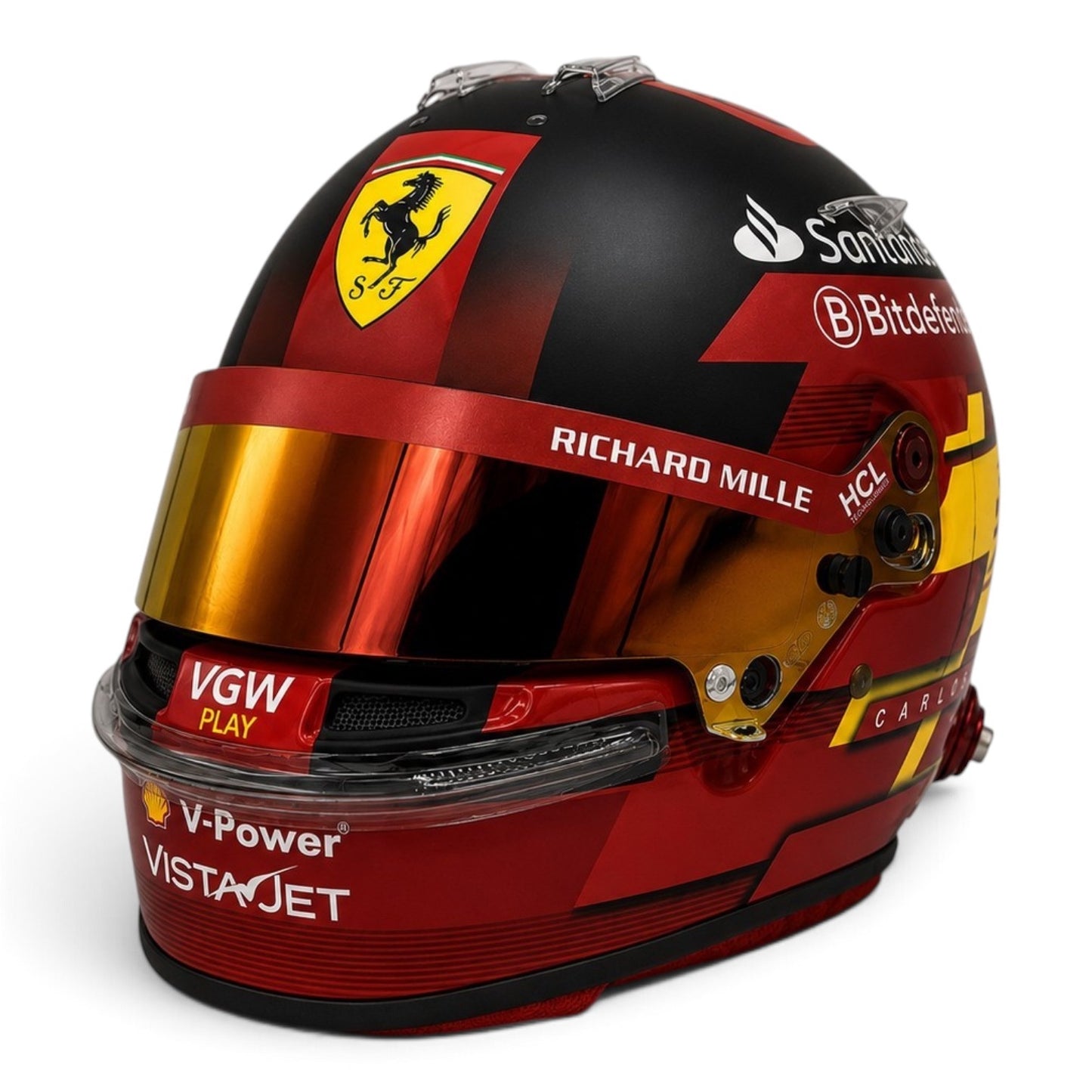 Casque Replica Carlos Sainz 2024 Ferrari F1 numéro 55 rouge jaune et noir avec visière Bell originale