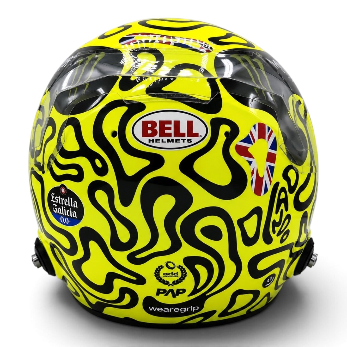 Casque Replica Lando Norris Silverstone 2025 McLaren F1 jaune fluorescent et noir avec visière Bell originale