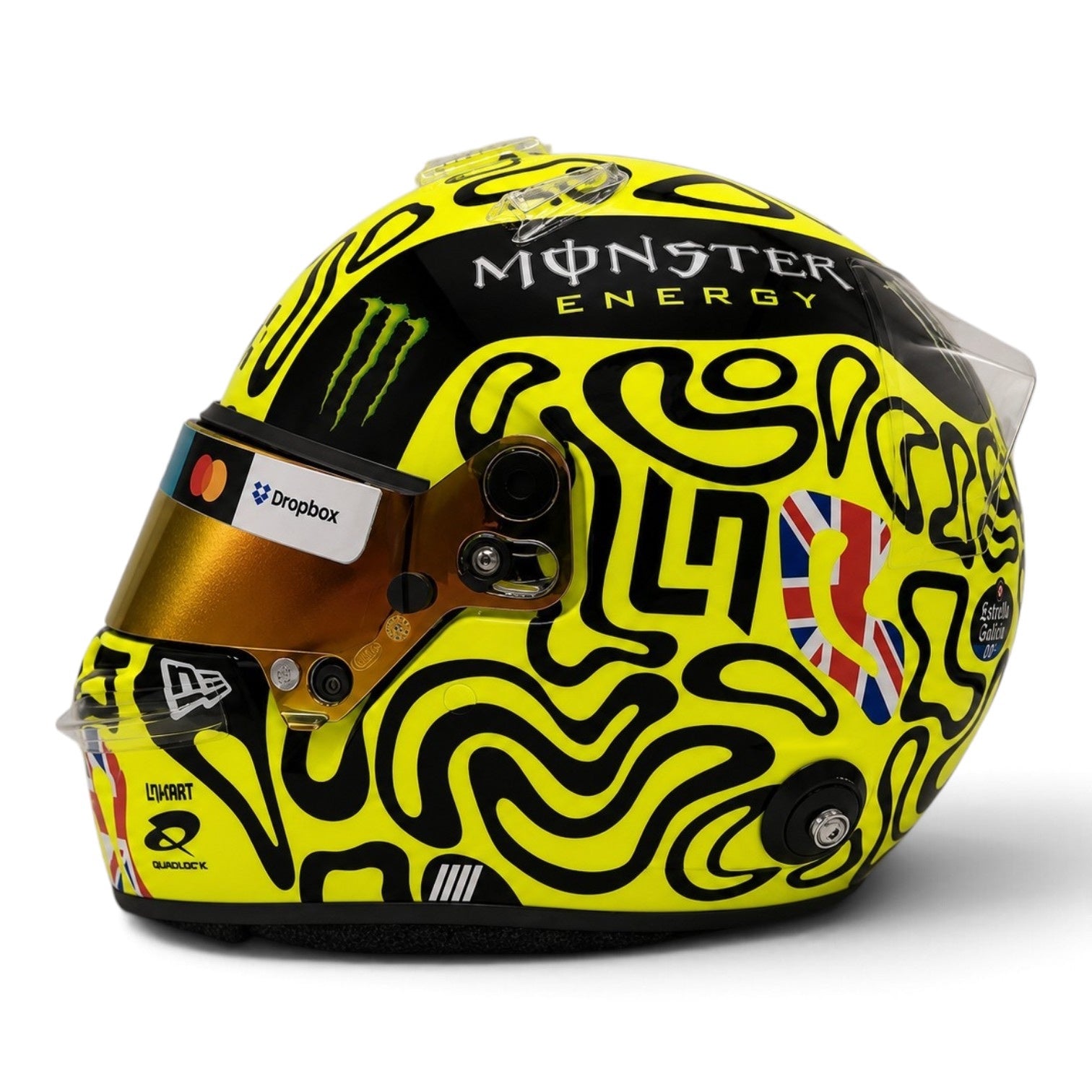 Casque Replica Lando Norris Silverstone 2025 McLaren F1 jaune fluorescent et noir avec visière Bell originale