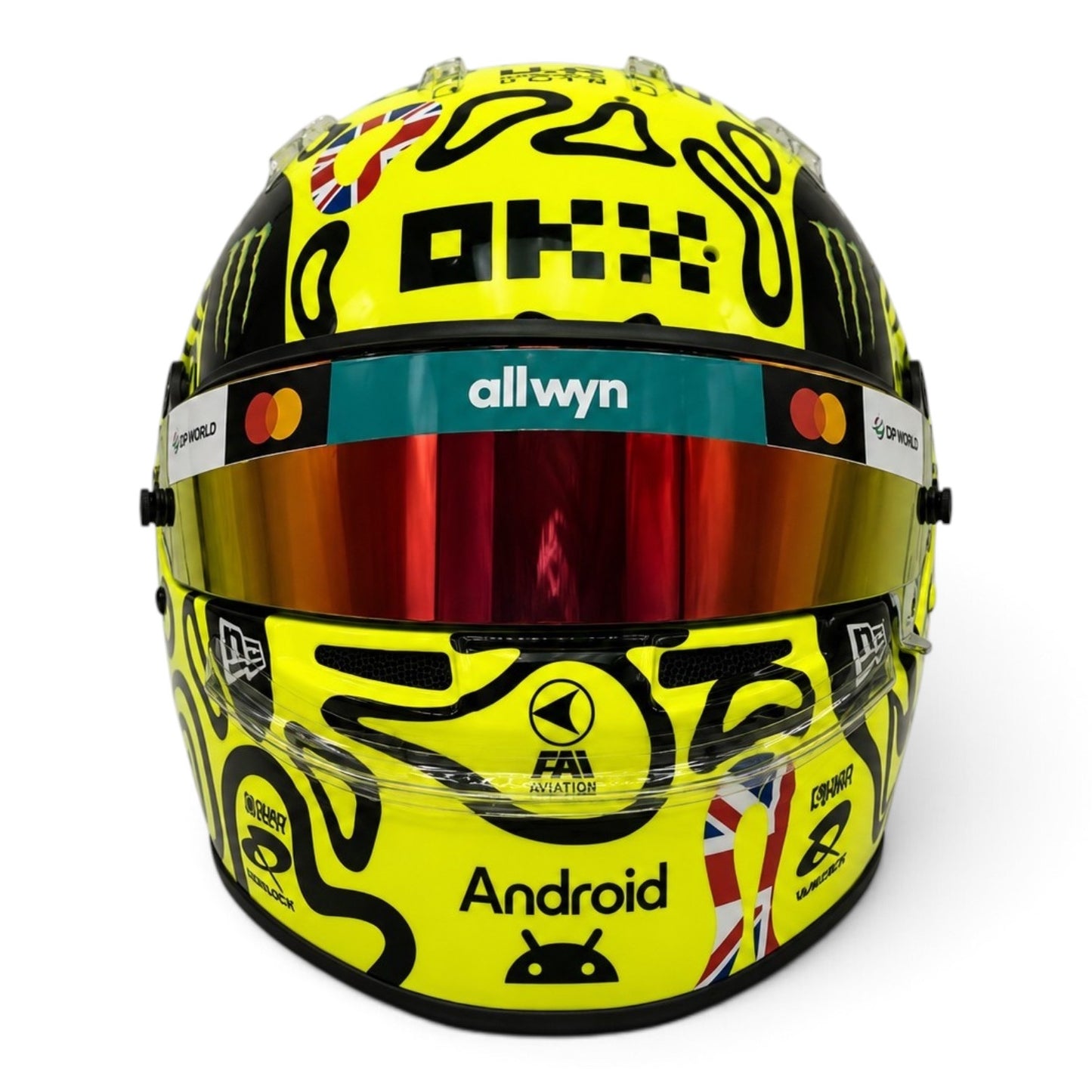 Casque Replica Lando Norris Silverstone 2025 McLaren F1 jaune fluorescent et noir avec visière Bell originale