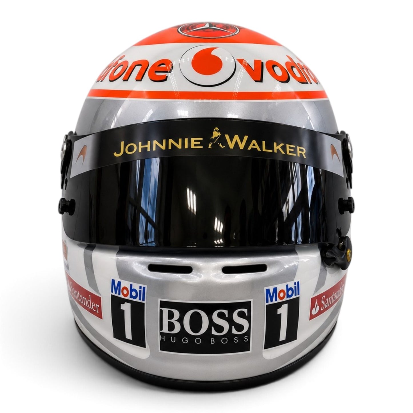 Casque Replica Jenson Button Suzuka 2012 McLaren F1 blanc argent et orange avec visière foncée