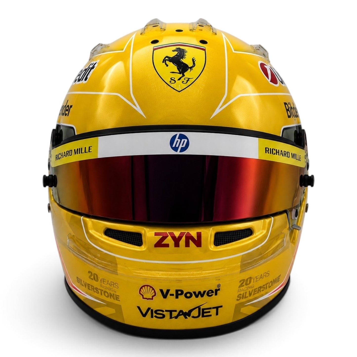 Casque Replica Lewis Hamilton Silverstone 2026 Ferrari F1 doré avec visière Bell originale