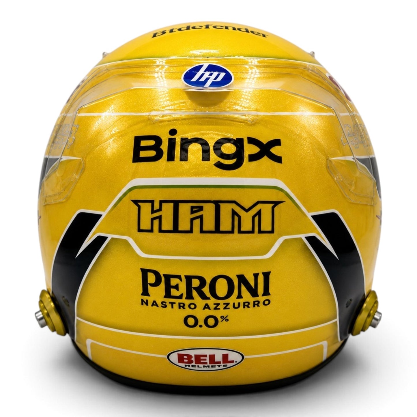 Casque Replica Lewis Hamilton Silverstone 2026 Ferrari F1 doré avec visière Bell originale