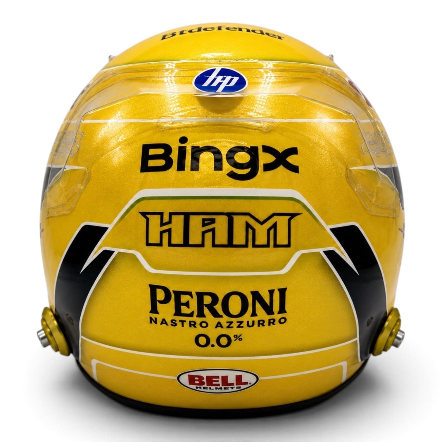 Casque Replica Lewis Hamilton Silverstone 2026 Ferrari F1 doré avec visière Bell originale