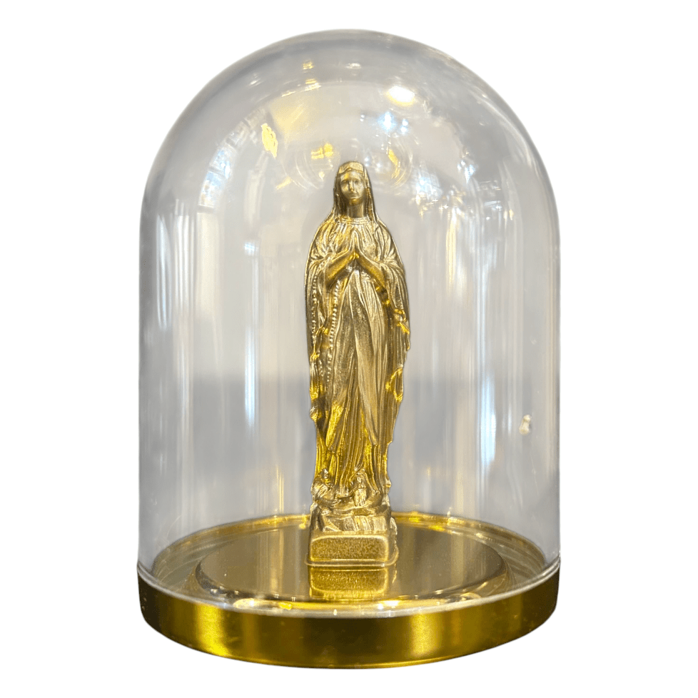 Vierge Lourdes dorée sous cloche – 6 cm – Sapristi Store - Boutique Ømm