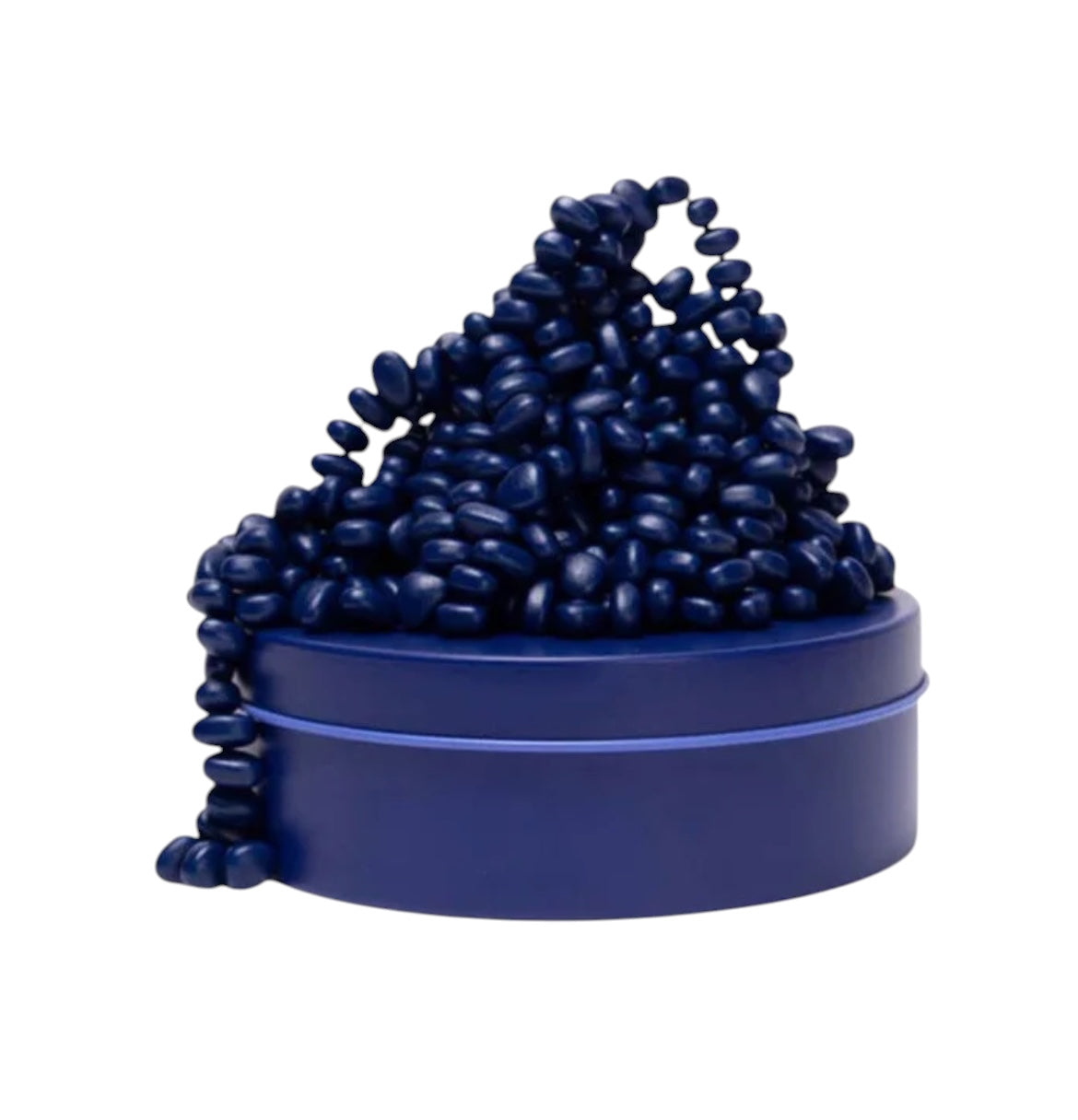 Speks Mini Matte Crags Indigo Mat avec petits éléments magnétiques bleus sur leur boîte ronde assortie