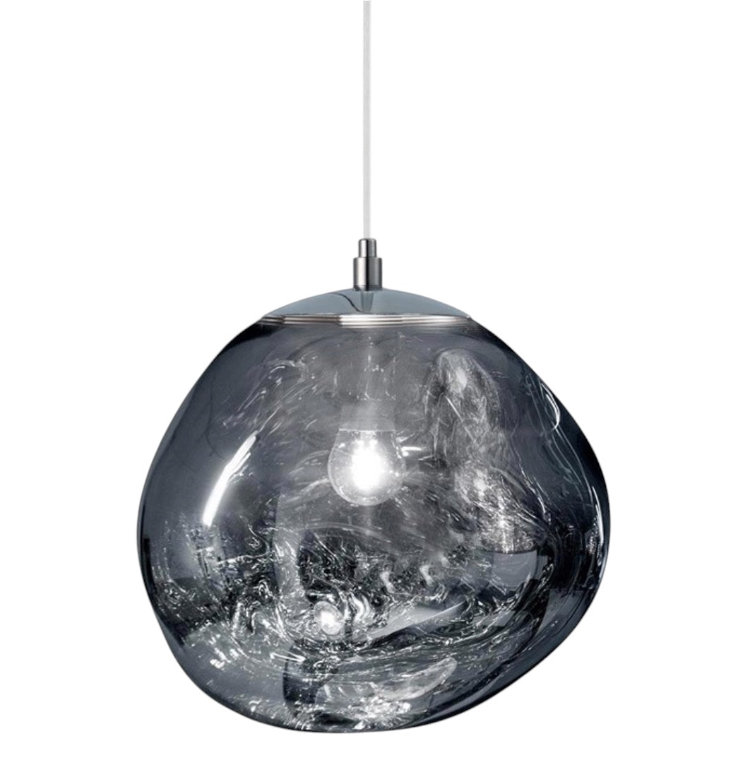 Suspension Globo en verre effet miroir fumé au design organique avec ampoule visible