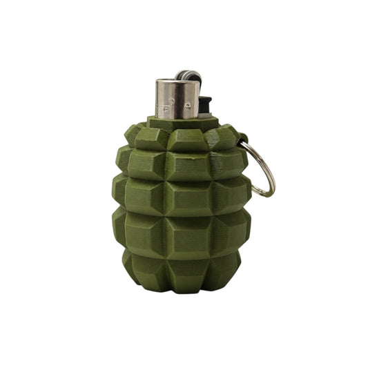 Briquet Granata Superstuff vert kaki en forme de grenade avec reliefs géométriques et anneau métallique