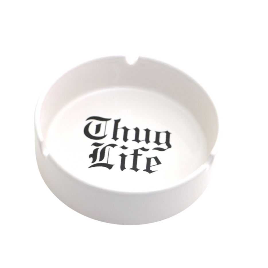 Cendrier Thug Life Lenny Mud en céramique blanche avec inscription noire gothique